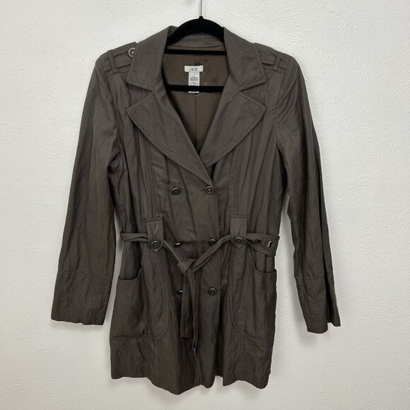 Caché Jackets & Blazers - Vtg Y2K Cache Women's Sz M Double Breasted Blazer Short Trench Coat Belted Brown